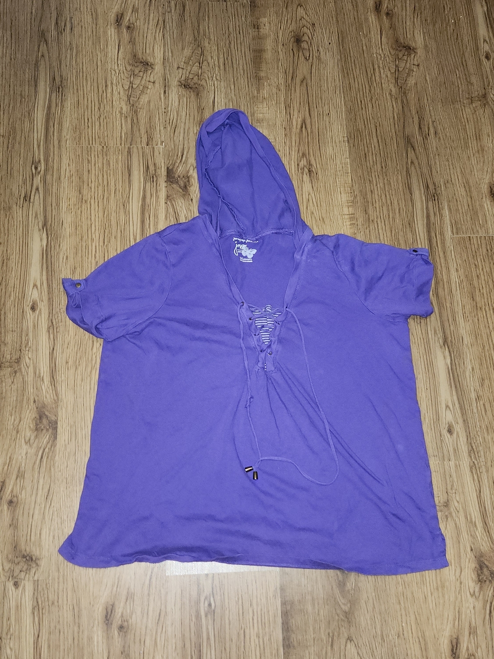 Just My Size Purple Hooded Short-Sleeve Lace-Up Sweatshirt